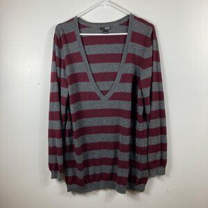 Womens ana V Neck Crimson Gray Cotton Angora Blend‎ Pullover Sweater XL
